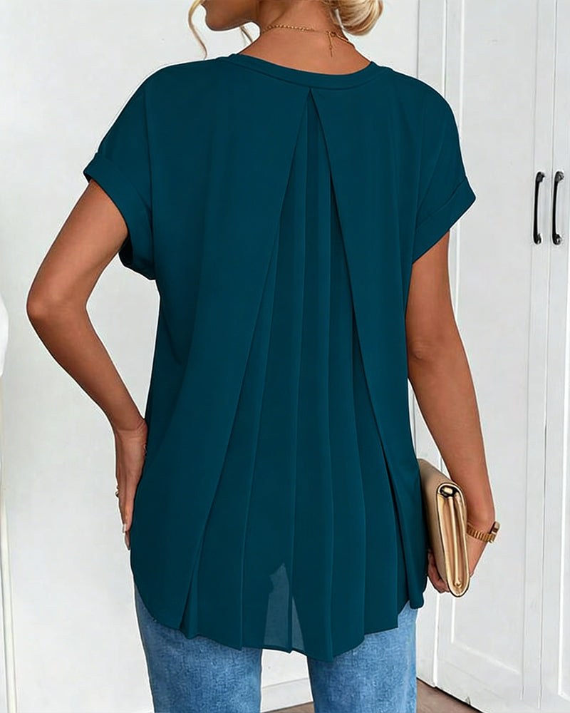 T-shirt med korta ärmar, enfärgad patchwork