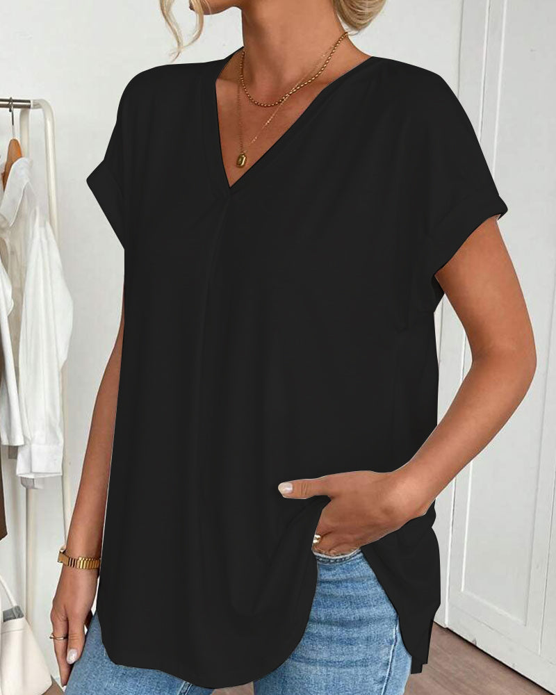 T-shirt med korta ärmar, enfärgad patchwork