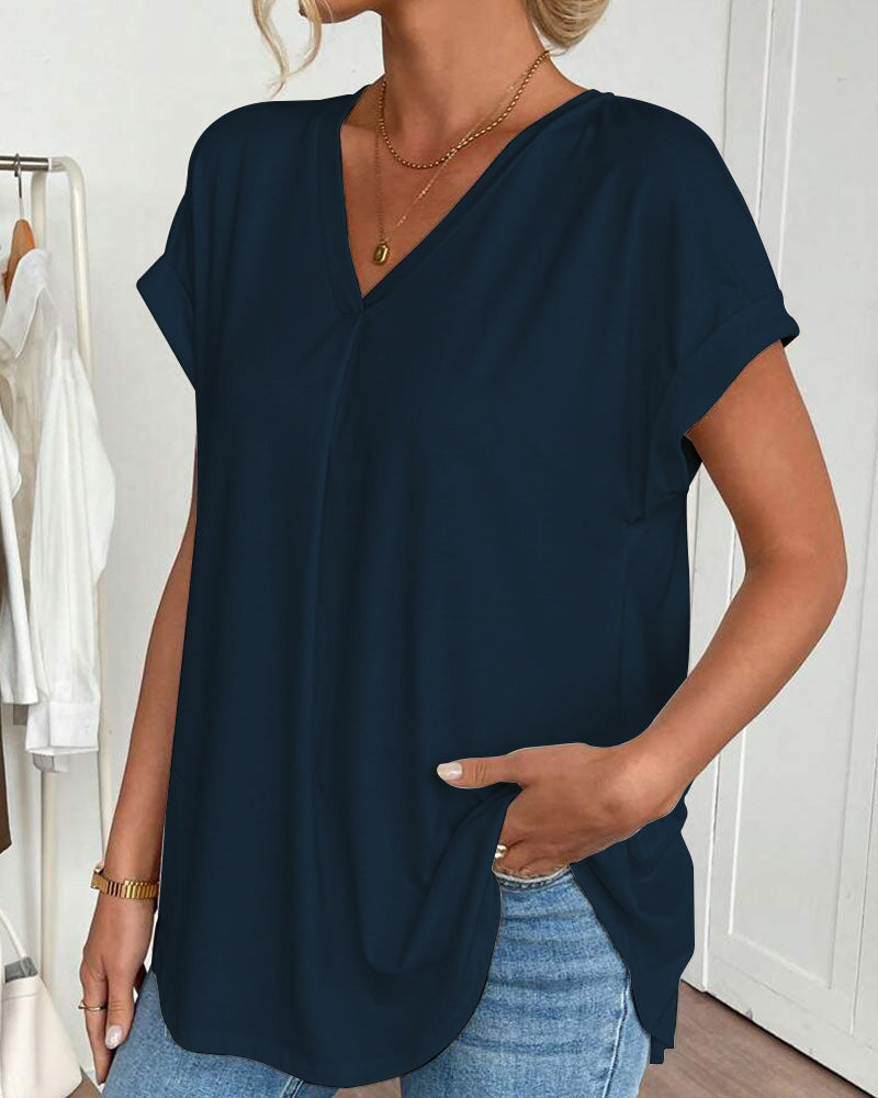 T-shirt med korta ärmar, enfärgad patchwork