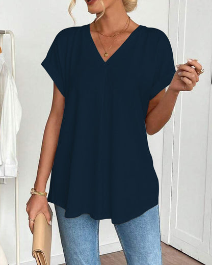 T-shirt med korta ärmar, enfärgad patchwork