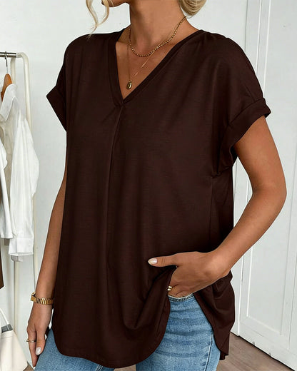 T-shirt med korta ärmar, enfärgad patchwork