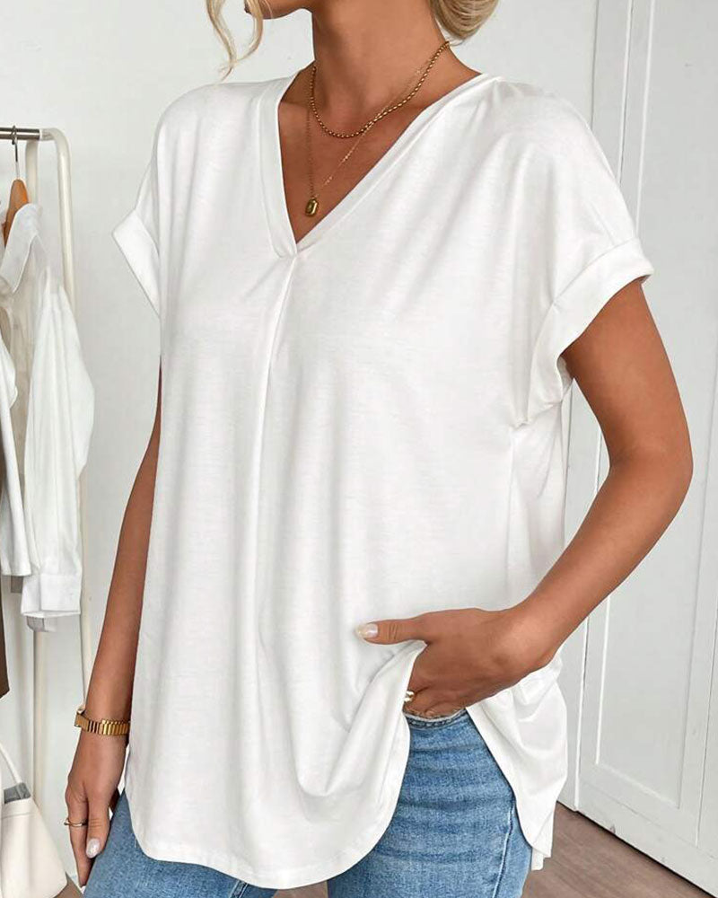T-shirt med korta ärmar, enfärgad patchwork