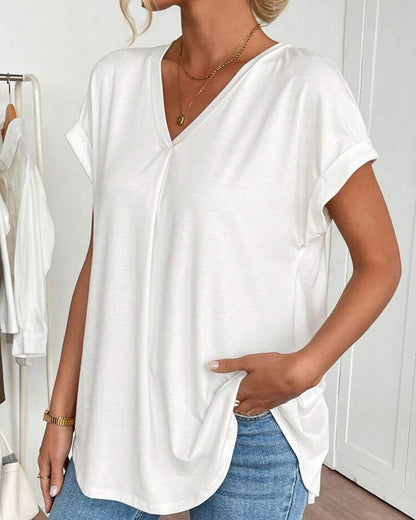 T-shirt med korta ärmar, enfärgad patchwork