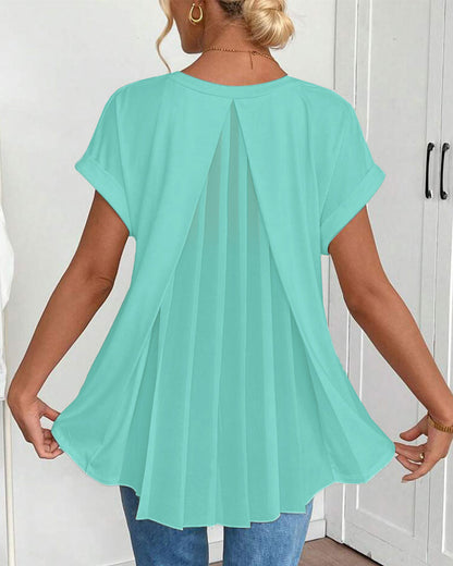 T-shirt med korta ärmar, enfärgad patchwork