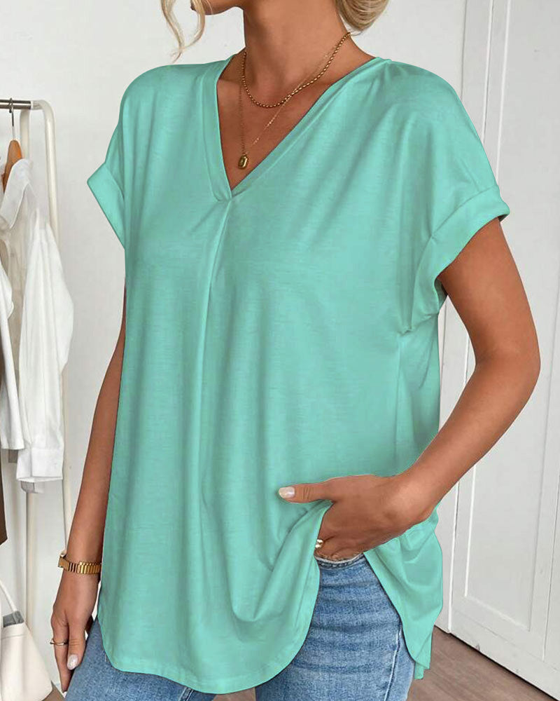 T-shirt med korta ärmar, enfärgad patchwork