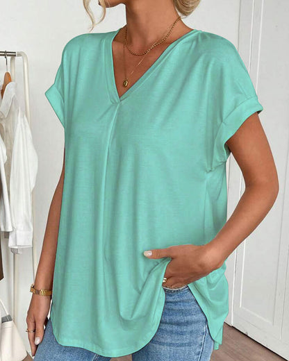 T-shirt med korta ärmar, enfärgad patchwork