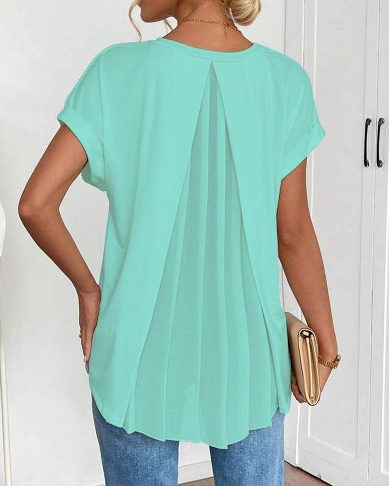 T-shirt med korta ärmar, enfärgad patchwork
