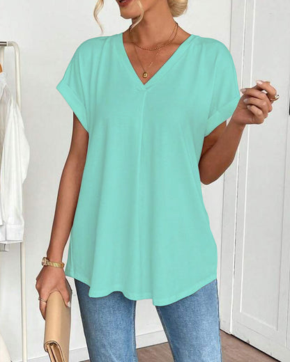 T-shirt med korta ärmar, enfärgad patchwork