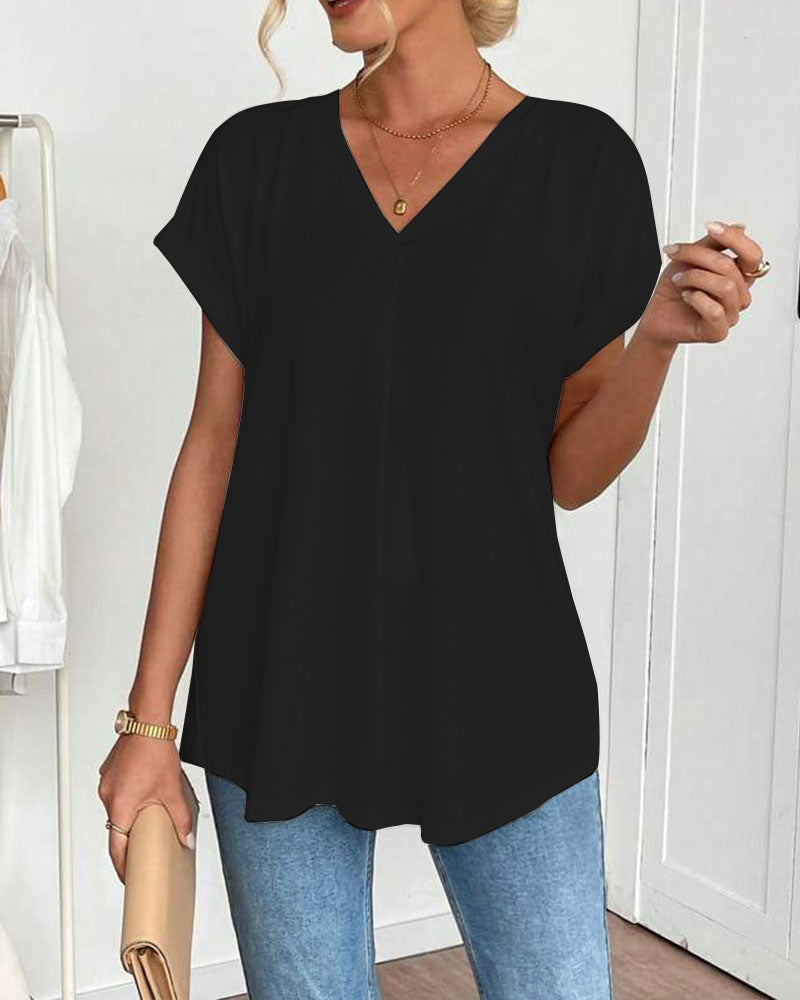 T-shirt med korta ärmar, enfärgad patchwork