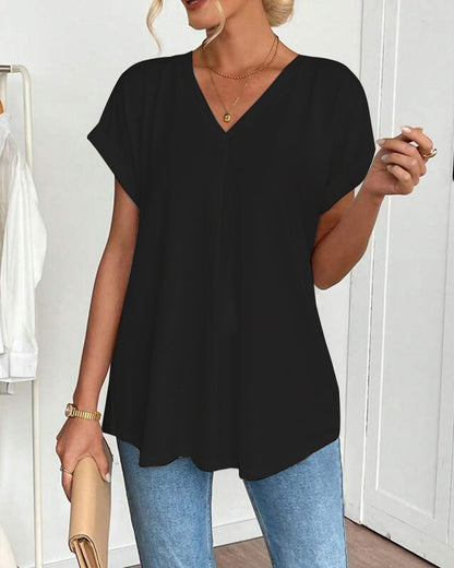 T-shirt med korta ärmar, enfärgad patchwork