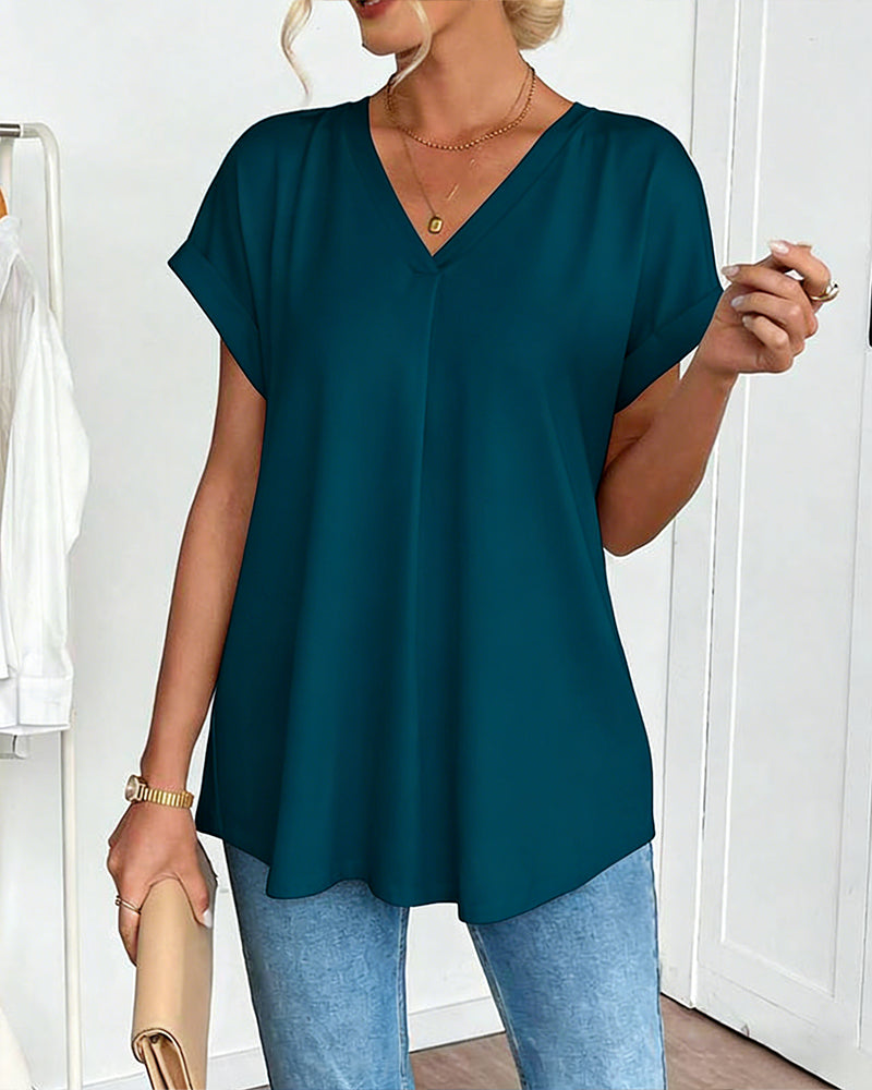 T-shirt med korta ärmar, enfärgad patchwork