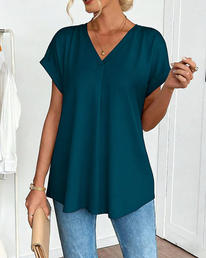 T-shirt med korta ärmar, enfärgad patchwork