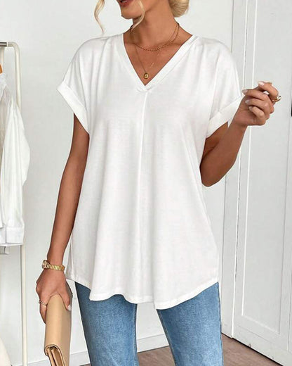 T-shirt med korta ärmar, enfärgad patchwork