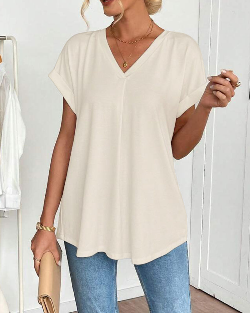 T-shirt med korta ärmar, enfärgad patchwork