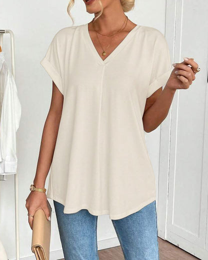T-shirt med korta ärmar, enfärgad patchwork