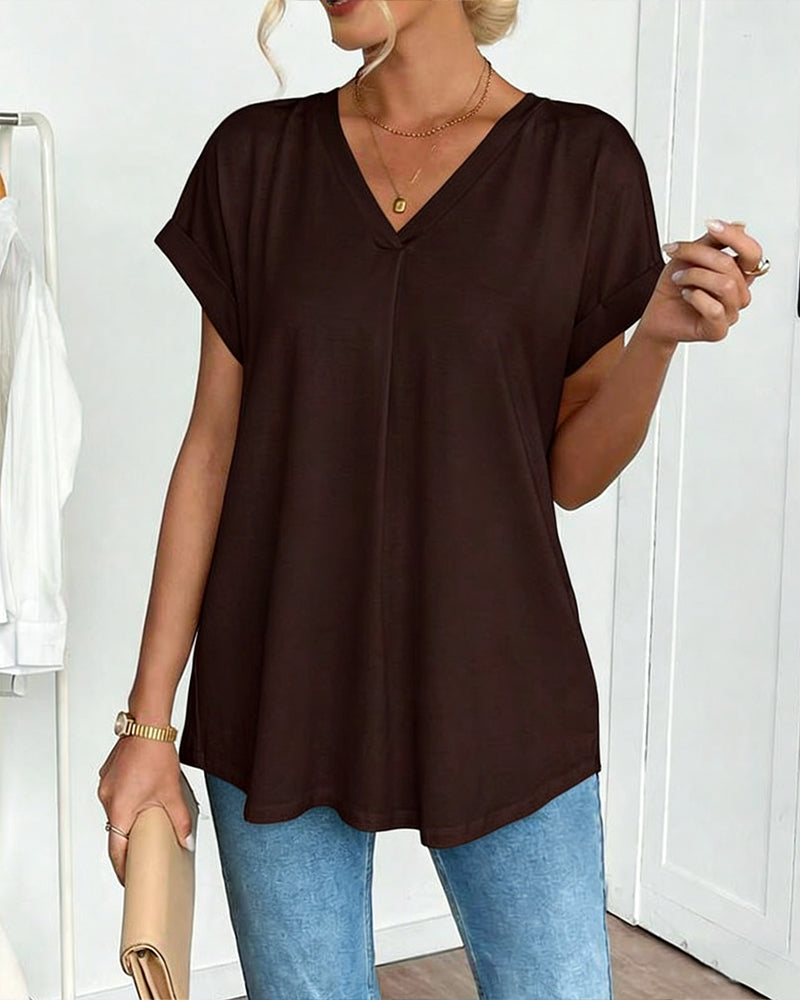 T-shirt med korta ärmar, enfärgad patchwork