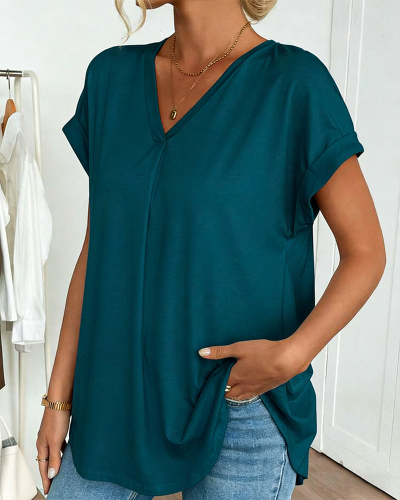 T-shirt med korta ärmar, enfärgad patchwork