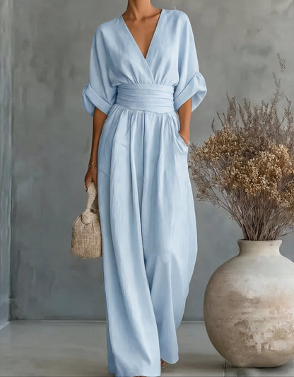 Daniela - Elegant jumpsuit med V-hals och vida ben