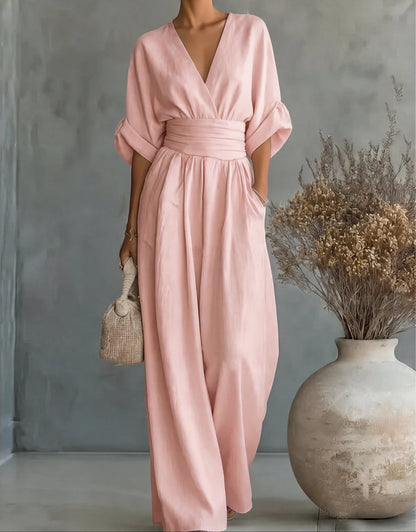 Daniela - Elegant jumpsuit med V-hals och vida ben