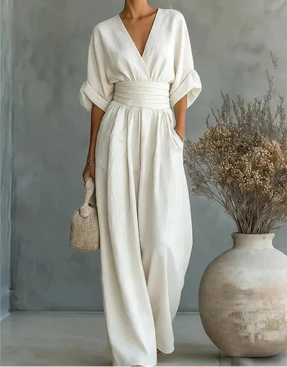 Daniela - Elegant jumpsuit med V-hals och vida ben