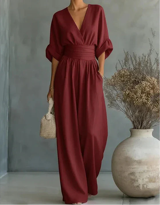 Daniela - Elegant jumpsuit med V-hals och vida ben