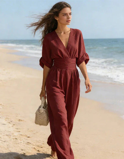 Daniela - Elegant jumpsuit med V-hals och vida ben